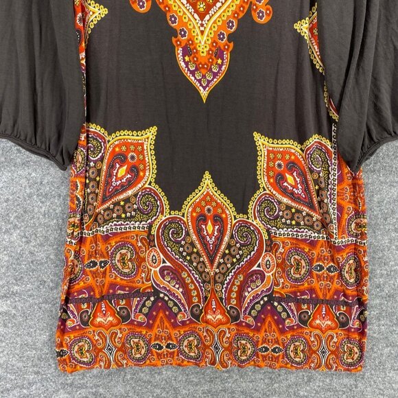 Cha Cha Vente Sheath Dress Women L Black Orange Paisley 3/4 Sleeve Crew Sleeve - Picture 6 of 10